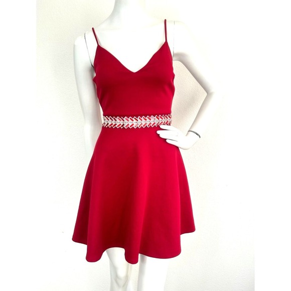 Charlotte Russe Red Dress XS Sleeveless Fit and Flare Rhinestone Party - Picture 8 of 8